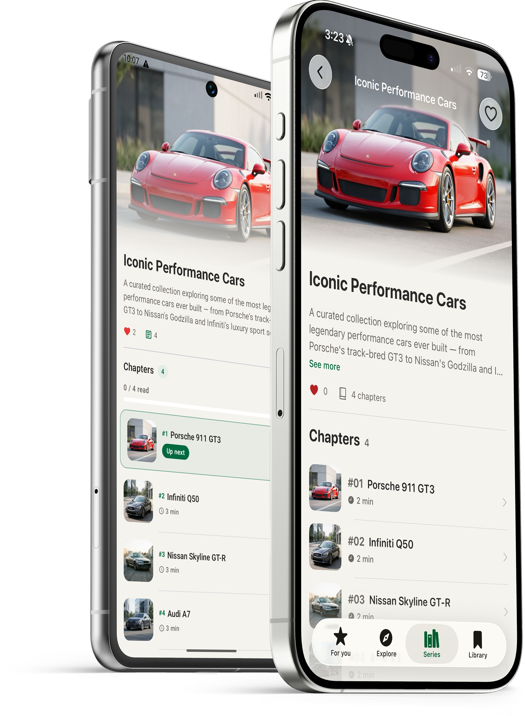 Iconic Performance Cars series with chapters