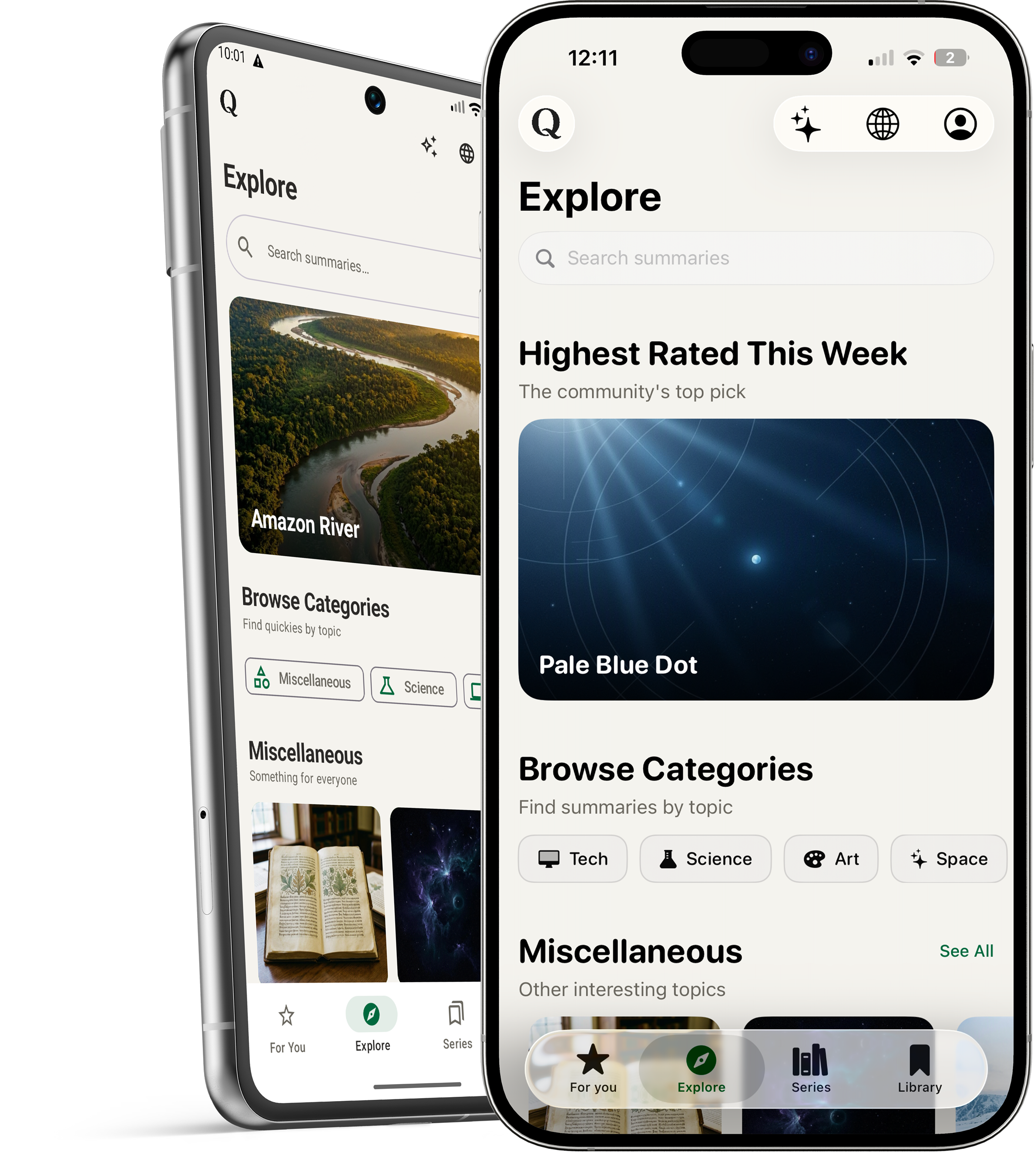 Explore tab with browsable categories