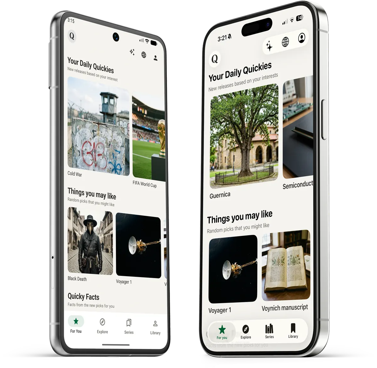 QuickyWiki on iPhone and Android showing Your Daily Quickies
